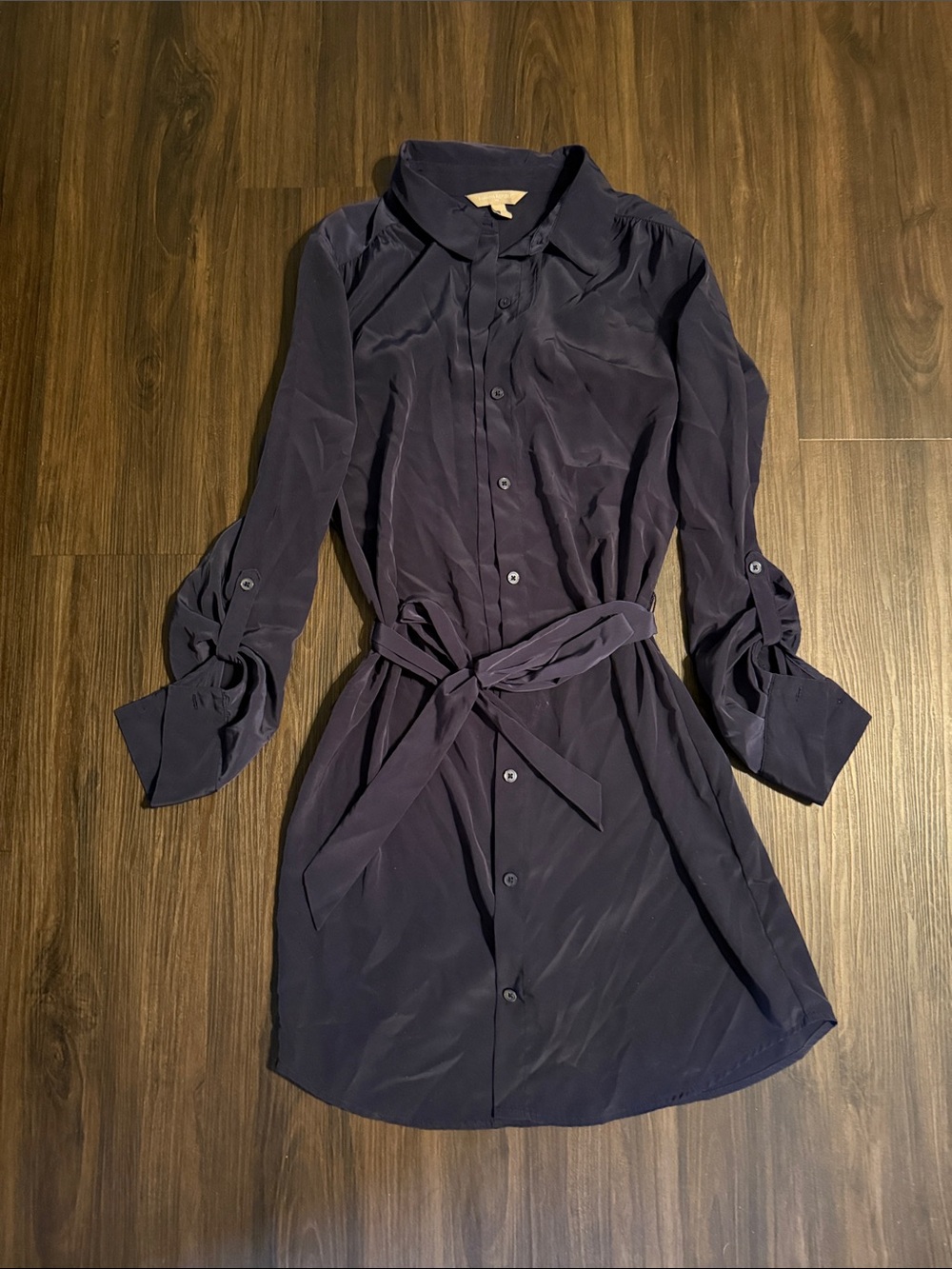 Banana Republic Navy Long-Sleeve Shirt Dress with Waist Tie